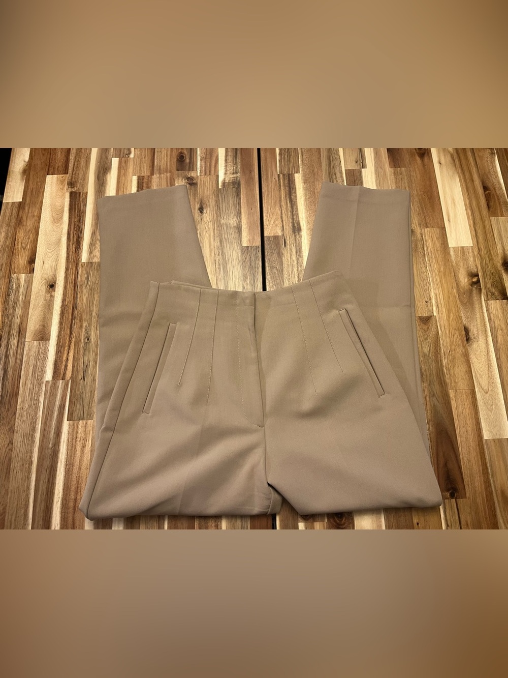 Zara Beige High-Rise Tailored Pants